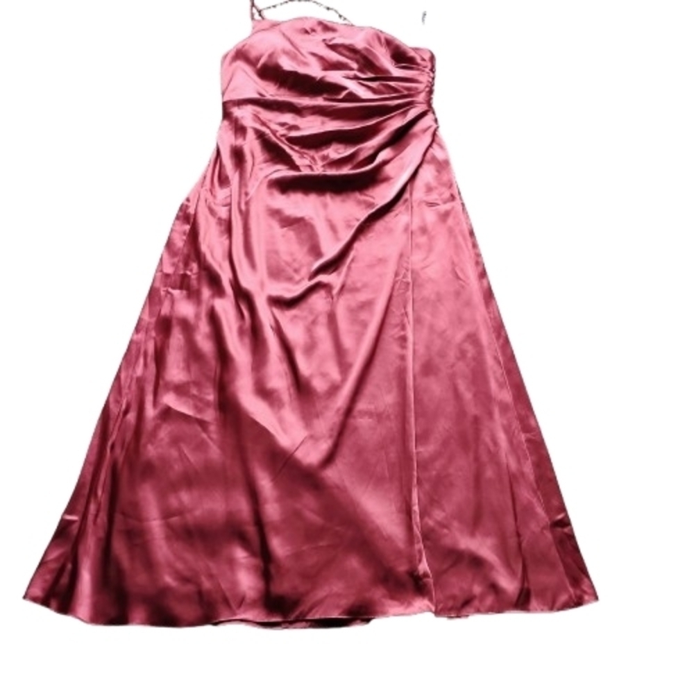 NEW Galina Signature Bridesmaid Dress 18 Cinnamon Satin One-Shoulder Slit - Picture 4 of 8